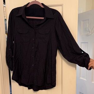 Black blouse with swirl pattern silk